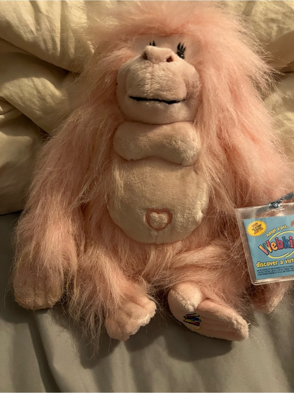 Vintage Pink Webkinz Plush Monkey with Heart Belly